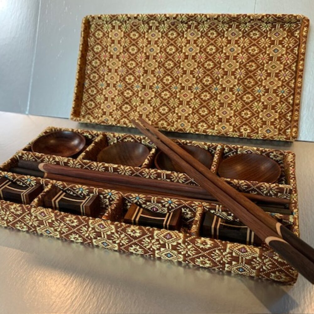 Elegant Hand-Made Chopsticks (Black Walnut Wood) Decorative Storage Box 4-Sets